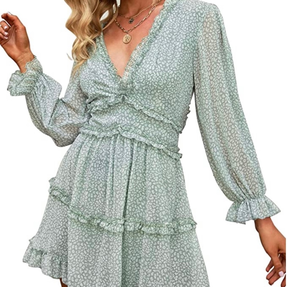 Women’s Boho Pastel Leopard Print Long Sleeve Mini Dress